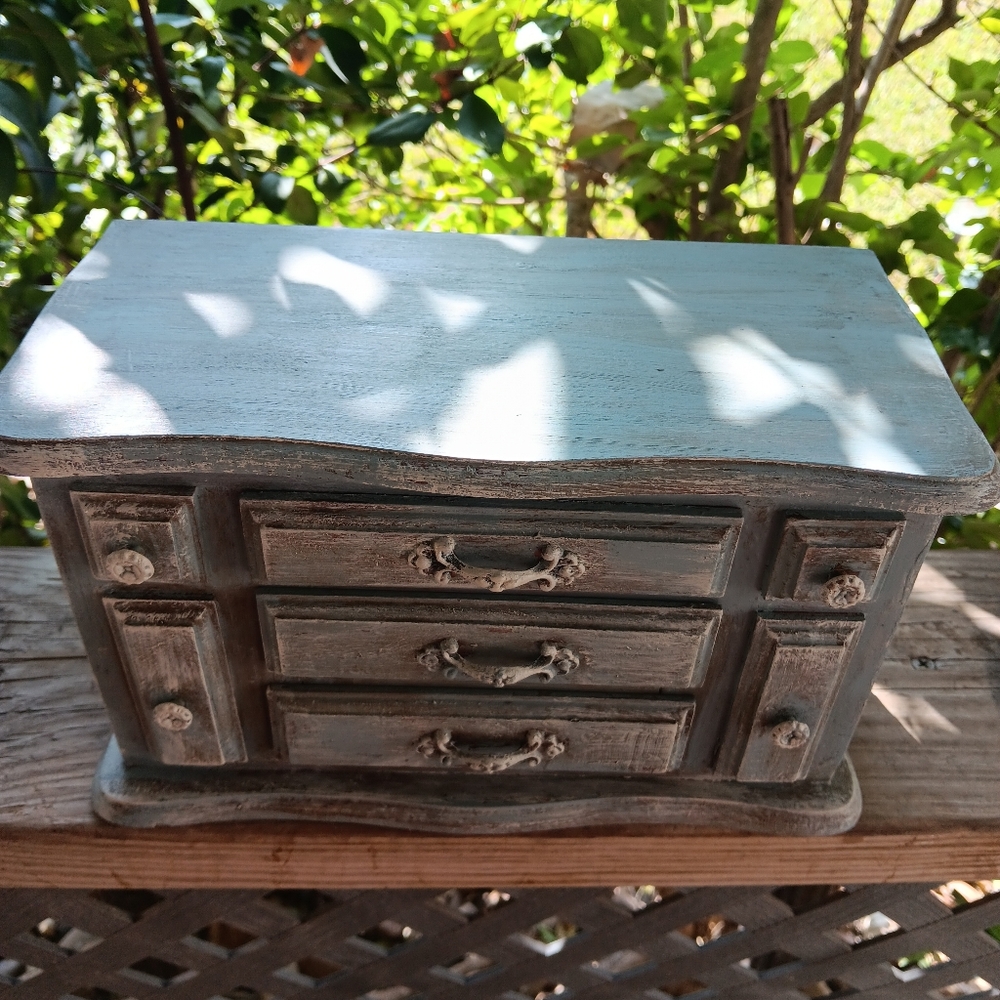 Vintage Farmhouse Sage Green Jewelry Box Distressed Autumn Chic